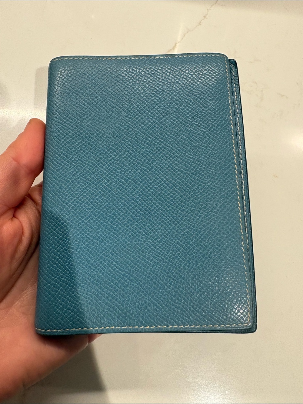 Hermes Teal Blue Textured Leather Passport/Card Holder